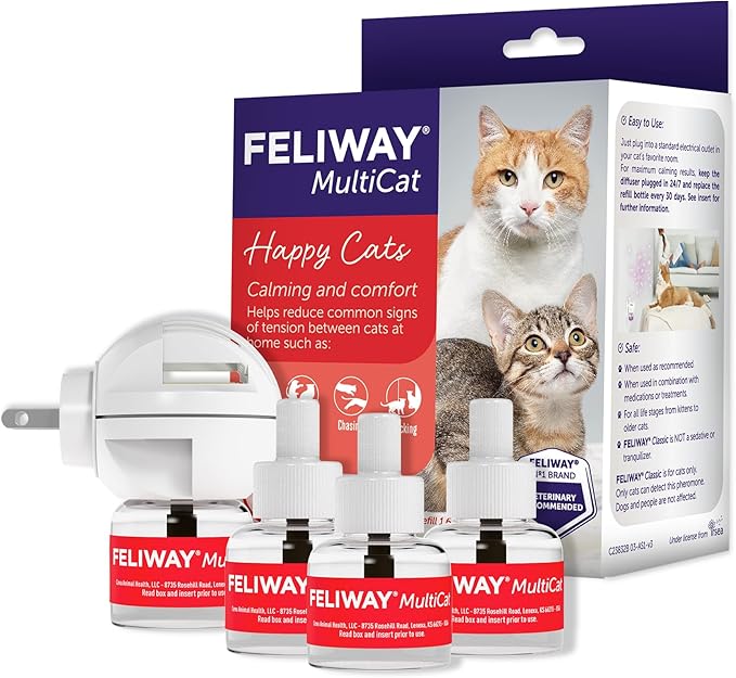 FELIWAY MultiCat Calming Pheromone Diffuser: 1 Diffuser Kit & 3 Refills-PurrikoPets