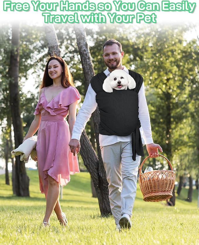 Dog Sling Swaddle Carrier for Small Dog, Cat Front Carriers for Small Pet up to 20lbs, Puppy Pouch with Adjustable Straps, Hands Free Pet Sling, Anti Anxiety Puppy Sling (Black)-PurrikoPets