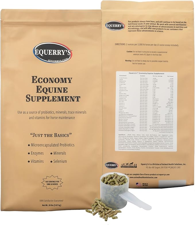 Equerry's Economy Equine Supplement - Horse Probiotics | Supplement for Horses | Horse Vitamins and Minerals Supplement with Enzymes and Selenium,20lb-PurrikoPets