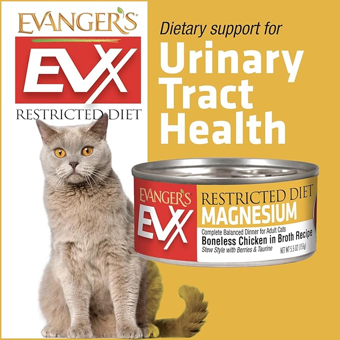 Evanger’s EVX Restricted Diet Magnesium Canned Cat Food – 24 Count, 5.5 oz Cans Each – Boneless Chicken in Broth with Berries – Grain Free, Limited Ingredients, Stew Style-PurrikoPets