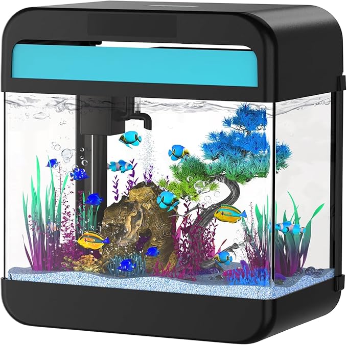 Fish Tank Aquarium 2.2 Gallon with Adjustable 3 Colors Lighting 3 in 1 Pump with Filteration, Oxygenation, Water Circulation Triple Function, HD Float Glass, Leak-Proof Thickened Base-PurrikoPets
