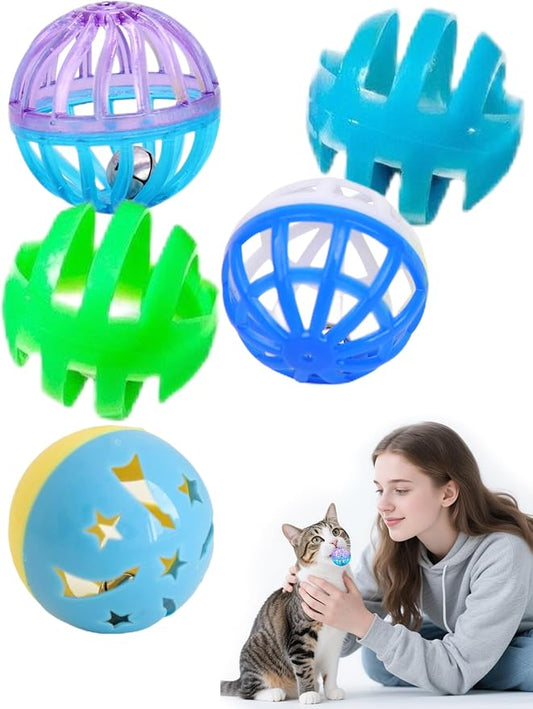 5-Piece Cat Toy Balls with Bells for Kittens and Indoor Cats, Over The Moon(1.5'', Basic Cat Toy Set)-PurrikoPets
