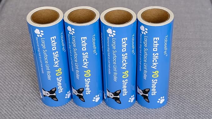 Extreme Sticky Large Surface Lint Roller, 6.3'' Giant Pet Hair Remover Roller for Pet Dog Cat Hair, Clothes&Furniture Cleaning, 90 Sheets (4 Refills)-PurrikoPets
