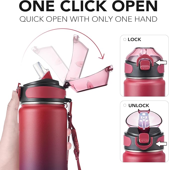 Enerbone 24 oz Insulated Water Bottle, Stainless Steel Bottle with Carrying Strap, Double-Wall Vacuum Insulation Design, Leakproof Sports Bottle with Straw, Keep Drinks Cold or Hot for Hours-PurrikoPets