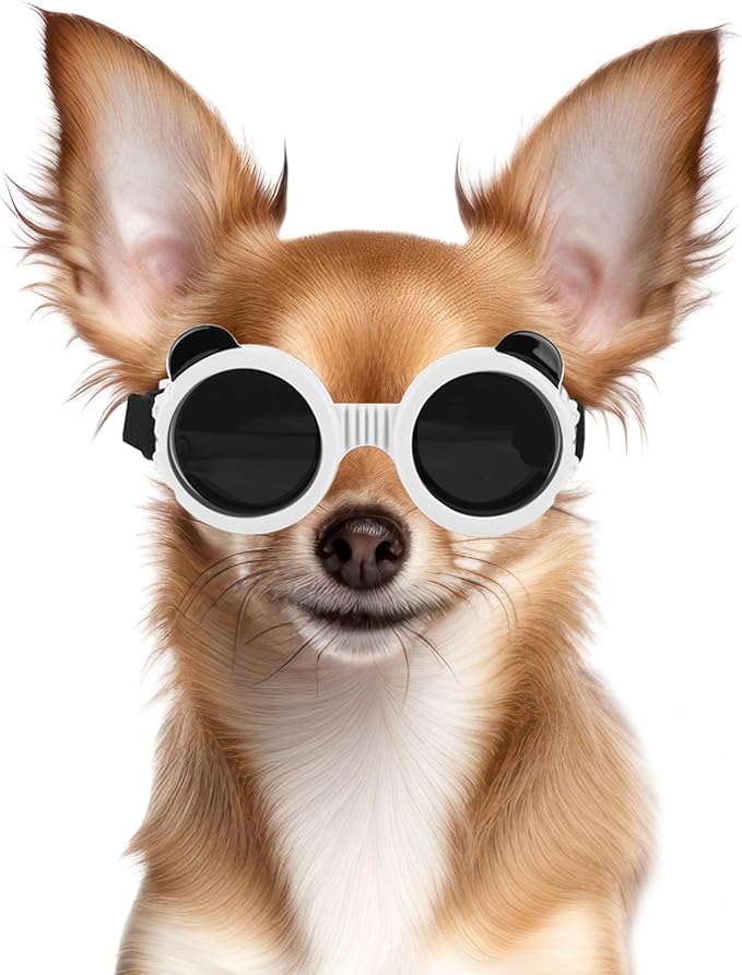 Dog Goggles for Small Breed UV/Wind/Dust Protection Puppy Sunglasses with Adjustable Strap - White-PurrikoPets