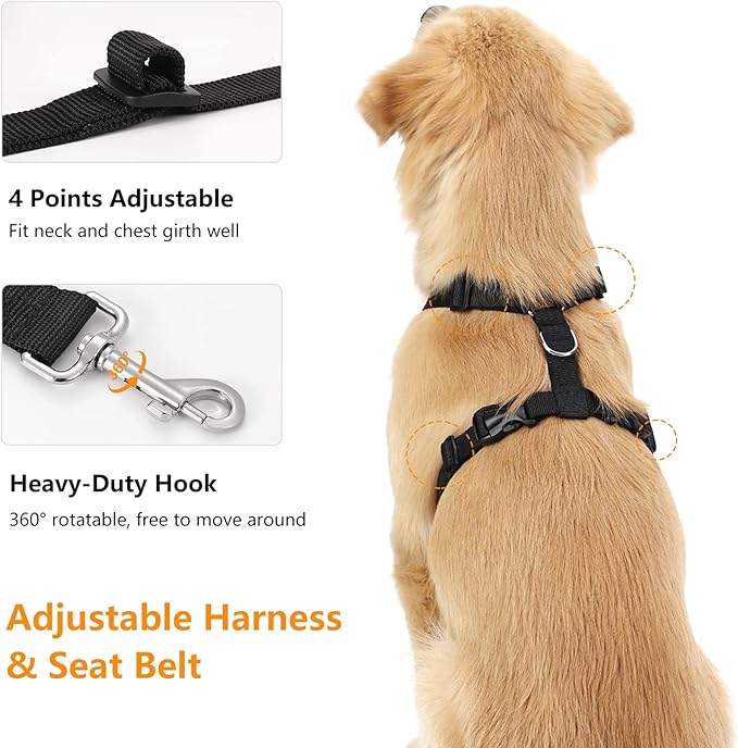 Dog Seat Belt, Safety Vest Dog Car Harness with Adjustable Buckle Dog Seat Belt for Vehicle Nylon Pet Safety Seat Belts Heavy Duty(XXL, Black)-PurrikoPets