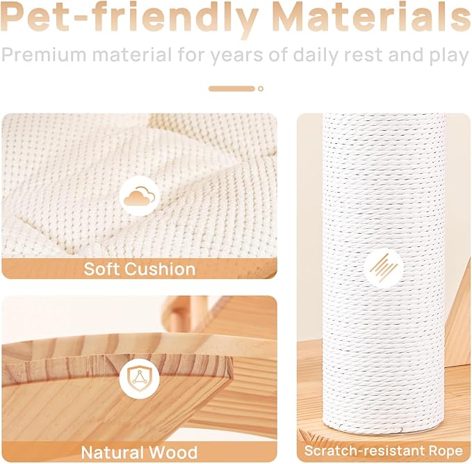 77‘’ Modern Cat Tree, Tall Wood Cat Tower for Indoor Cats Large Adult, Heavy Duty Cat Tree with Scratching Post, Luxury Kitty Condo, Sturdy Cat Furniture with 1 Transparent Bed and 3 Climb Labber-PurrikoPets