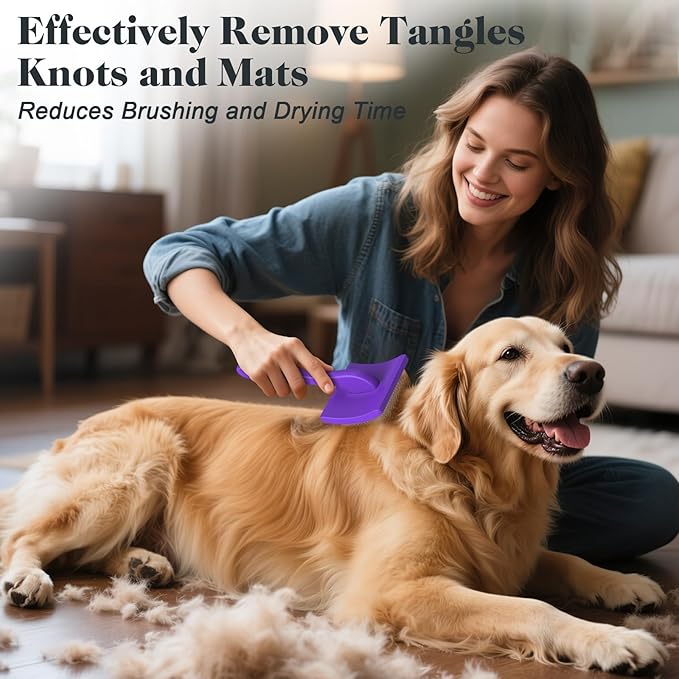 2PCS Slicker Brush for Dogs & Pet Comb,Professional Dog Grooming Brush (Goldendoodles,Poodles,Labradoodles) with Extra Long Pins to Effectively Remove Tangles, Knots and Mats (Purple)-PurrikoPets