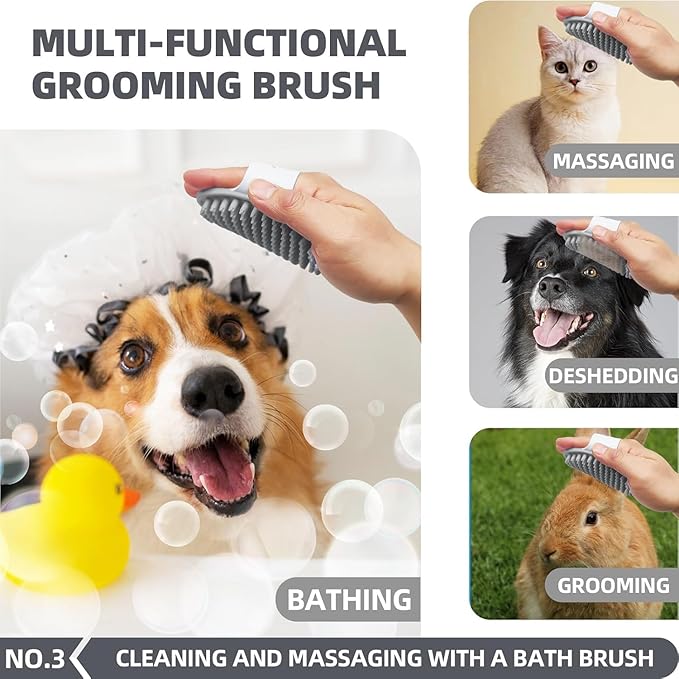 6-in-1 Grey Pet Grooming Kit: Hair Brush, Towel, Washing Gloves, Slicker Brush, and Shampoo Scrubber for Dogs and Cats-PurrikoPets