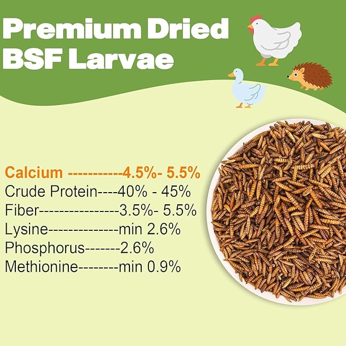20LB Dried Black Soldier Fly Larvae, 86X Calcium Than Dried Mealworms, High Protein Non-GMO Organic Chicken Feed-PurrikoPets