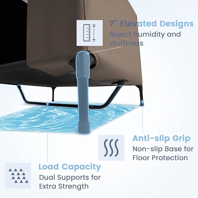 42" 2-in-1 Dog House for Medium Dogs, Elevted Dog House Outdoor/Indoor, Puppy Shelter Outside,Water Resistant 600D PVC and Durable 2x1 Textilene Raised Dog Bed(Brown)-PurrikoPets