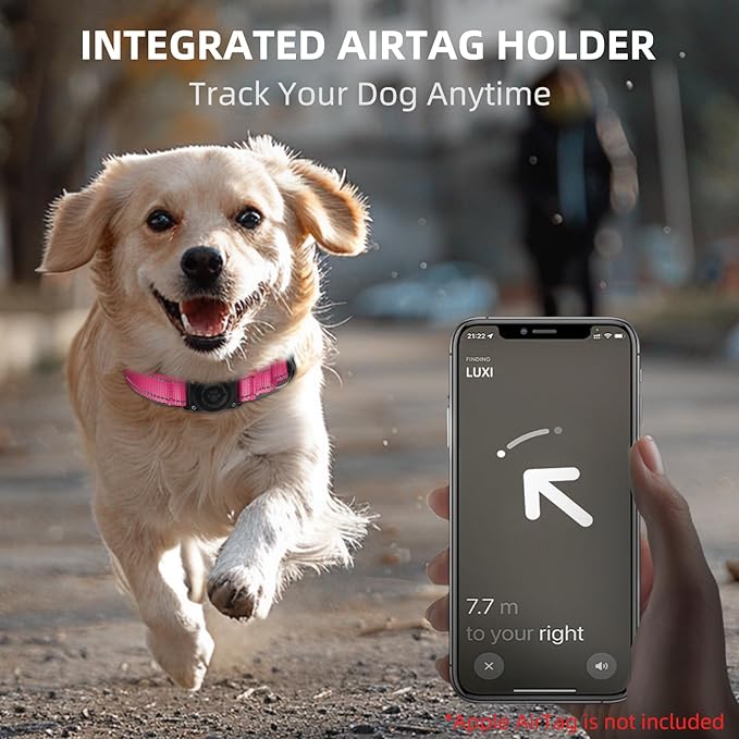 Airtag Dog Collar - 100% Waterproof Air tag Dog Collar Holder for Apple AirTag, Reflective, Soft Padded, Everlasting, GPS Dog Collar for Small Medium Large Dogs (Hot Pink, M)-PurrikoPets