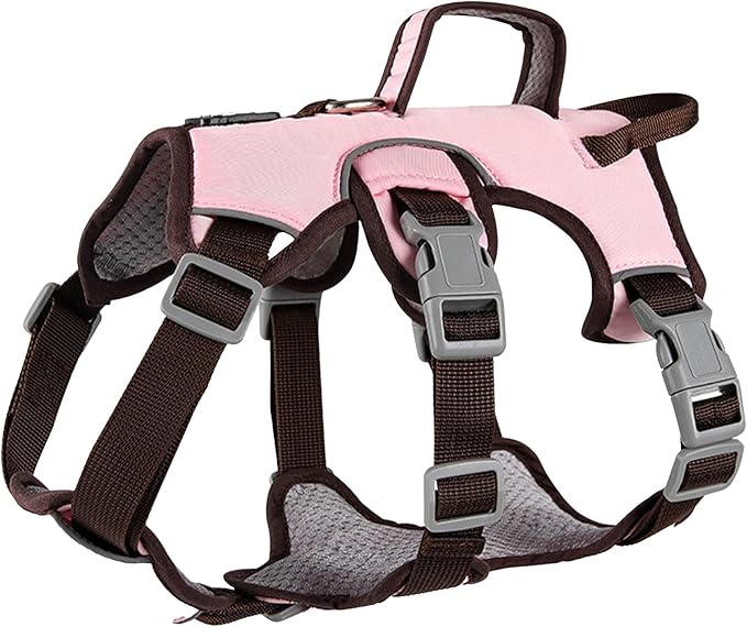 Escape Proof Dog Harness, No Pull Reflective Adjustable Vest with Easy Control Lift Handle, No Choke Soft Padded Breathable Full Body Pet Harness for Walking Hiking and Training (Pink, Small)-PurrikoPets