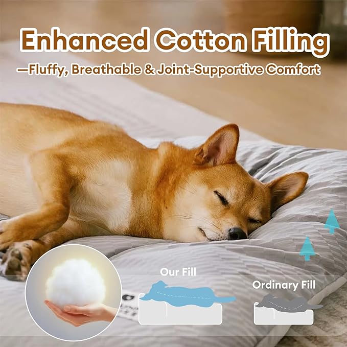 FUNNY FUZZY Washable Dog Bed,Reversible Plush Dog Crate Mat, Soft Fluffy Kennel Pad,Pet Sleeping Mattress for Large,Jumbo,Medium Sized Dogs Breeds,Indoor Cats,41.7" × 28.3", Light Grey-PurrikoPets