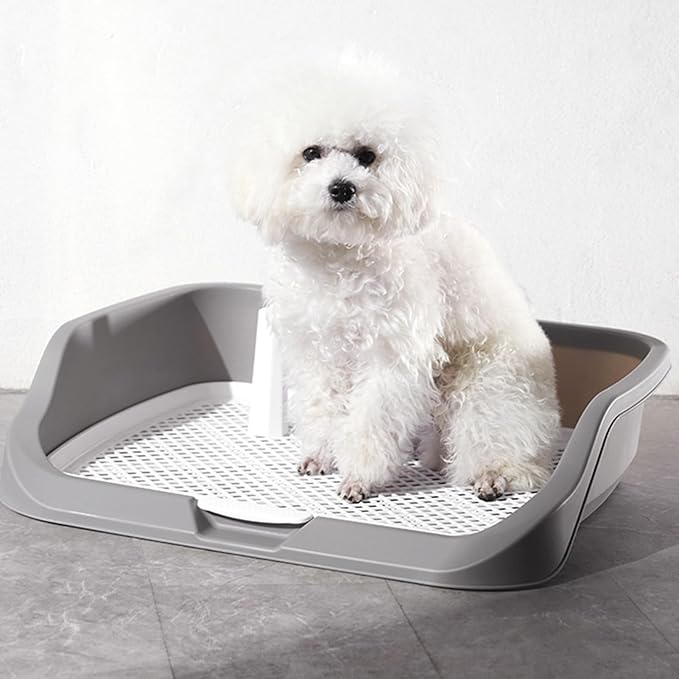 Fabater Dog Potty Toilet Training Tray, Portable Multifunctional Mesh Puppy Training Toilet Pad Holder with Bafflel for Small Dogs Puppies (Gray)-PurrikoPets