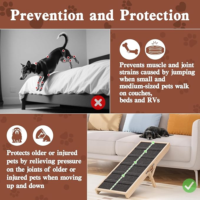 Dog Ramp for Couch, Wooden Pet Ramps 39.37" Long Adjustable 11"-20.47" Folding Puppy Ramps with High Traction Mat, Dog Stairs for Small & Medium Older Dogs & Cats, up to 150lbs-PurrikoPets