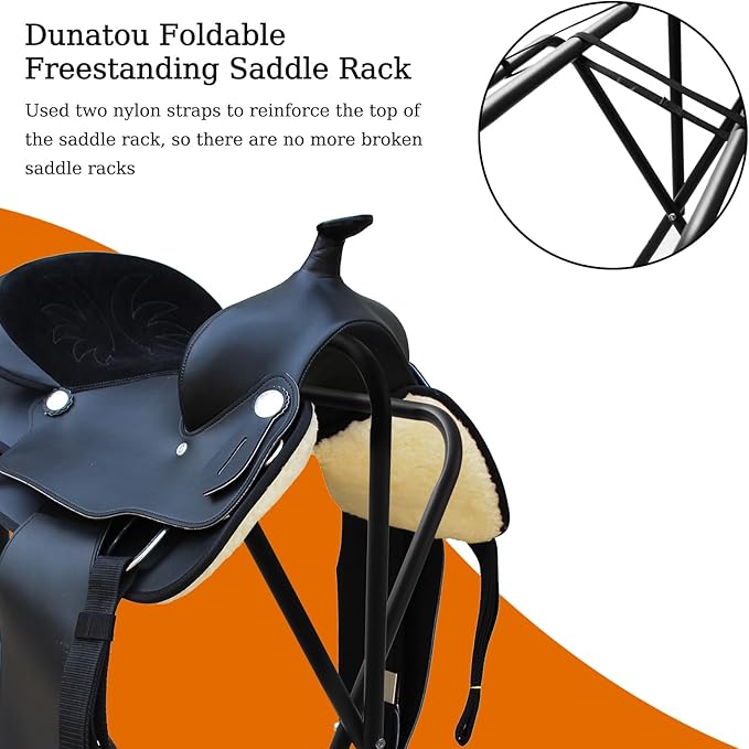 Dunatou Saddle Rack Freestanding Saddle Stand Foldable Horse Saddle Storage Rack Full Size Saddle Pad Rack Horse Blanket Holder Heavy Duty Saddle Holder for English and Western Horse Saddles, Black-PurrikoPets