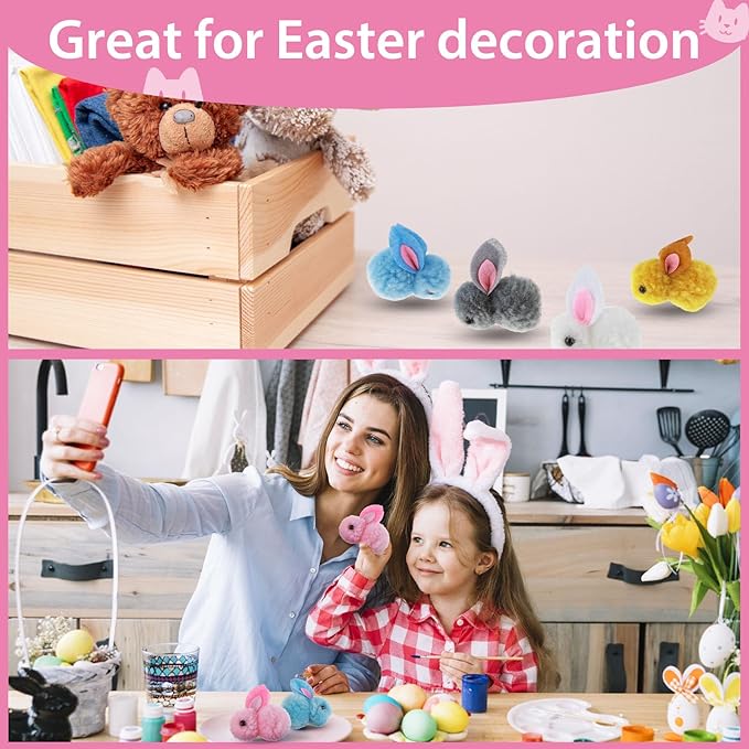 10Pcs Plush Toy Balls, Cute Bunny Shape Kitten Pompom Soft 5.5cm/2.16in Puff Ball Indoor Fun Colorful Cat Ball Toy Pom Pom Balls for Pet-PurrikoPets