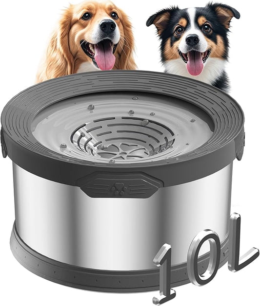 10L Dog Water Bowl No Spill 2.6 Gallon Super Large Capacity Stainless Steel No Splash Dog Bowls 338oz Slow Drinking Feeder with Non-Slip Base Pet Water Dispenser for Dogs-PurrikoPets