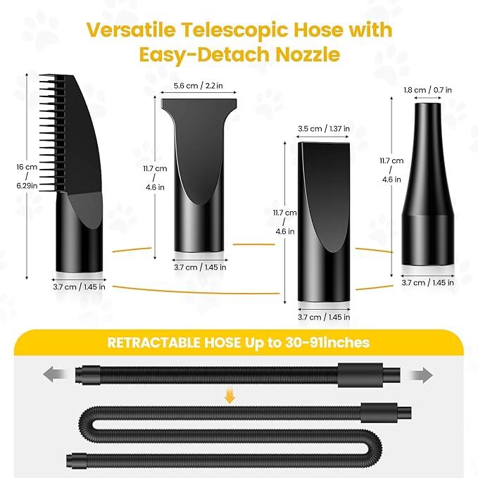 Dog Dryer, 5.2HP/3800W High Velocity Dog Hair Dryer with 4 Nozzles, Stepless Adjustable Speed & Temperature Control, Low Noise Professional Dog Grooming Dryer (Black)-PurrikoPets