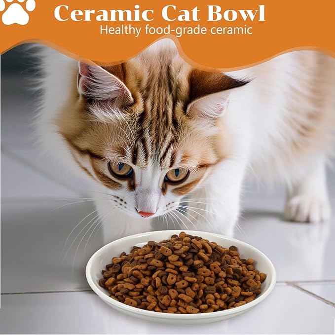 6 Pack Cat Food Bowl, Ceramic Cat Bowls, Anti Whisker Fatigue Cats Bowl Set, 5.9 Inches Shallow Wide Kitten Plates for Food and Water-PurrikoPets