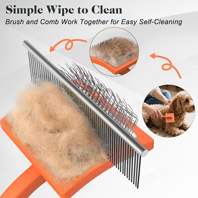 2PCS Slicker Brush for Dogs & Pet Comb,Professional Dog Grooming Brush (Goldendoodles,Poodles,Labradoodles) with Extra Long Pins to Effectively Remove Tangles, Knots and Mats (Orange)-PurrikoPets
