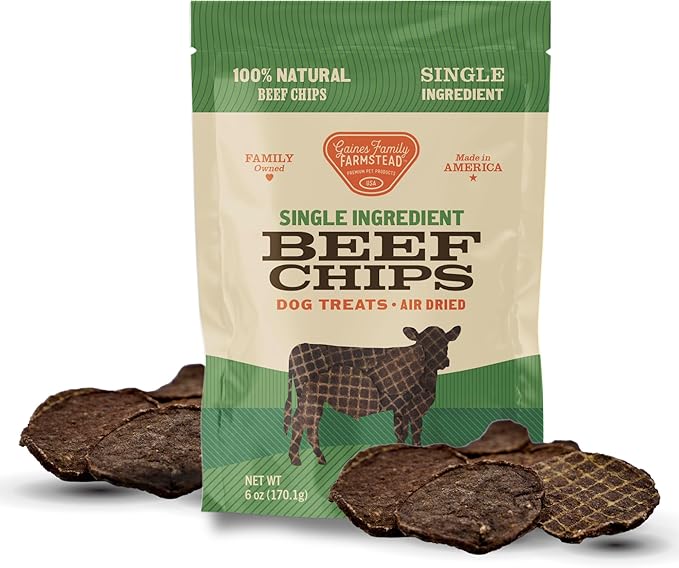 Gaines Family Farmstead Beef Chips for Dogs – 6 oz, Natural Single-Ingredient Dog Treats, High-Protein Rawhide-Free Chews, Healthy Grain-Free Snacks, Made in USA-PurrikoPets