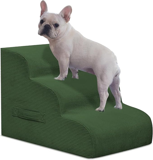 Dog Steps for Small Dogs, 3-Step Pet Ramp Stairs for High Beds and Sofa, Non-Slip Pet Stairs for Small Dogs and Cats, Removable and Easy to Clean Cover, Green-PurrikoPets