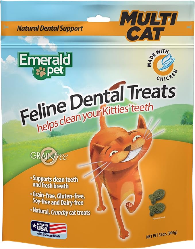 Feline Dental Treats — Tasty and Crunchy Cat Treats Grain Free — Natural Dental to Clean Teeth, Freshen Breath, and Reduce Plaque and Tartar Buildup — Chicken, 32 oz-PurrikoPets