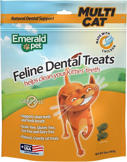 Feline Dental Treats — Tasty and Crunchy Cat Treats Grain Free — Natural Dental to Clean Teeth, Freshen Breath, and Reduce Plaque and Tartar Buildup — Chicken, 32 oz-PurrikoPets