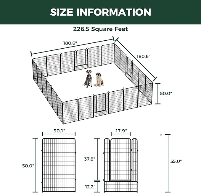 FXW Rollick Unleashed Dog Playpen for Indoor, Yard, RV Camping, 50 inch 24 Panels for Large Dogs, Black│Patented-PurrikoPets