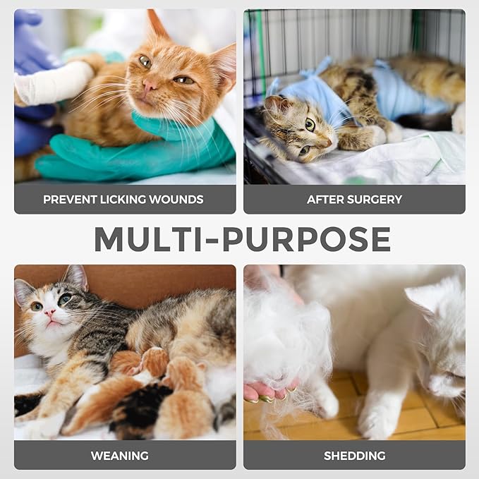 Dotoner Cat Surgery Recovery Suit for Female Male Anti-Licking Pet Surgical Pajamas Long Sleeve Prevent Shedding Cat Spay Recovery Suit&E Collar Alternative Bodysuit for Cats-PurrikoPets