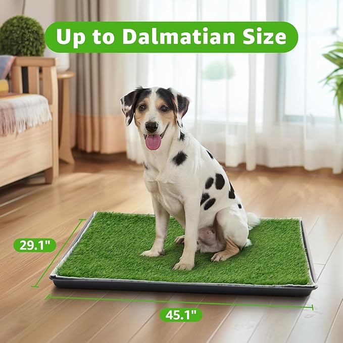 Dog Grass Large Potty Patch, Dog Litter Boxes Artificial Grass Bathroom Turf for Pet Training, Washable Puppy Pee Pad, Perfect Indoor/Outdoor Portable Potty Pet Loo (Potty system-45.1"x29.1")-PurrikoPets