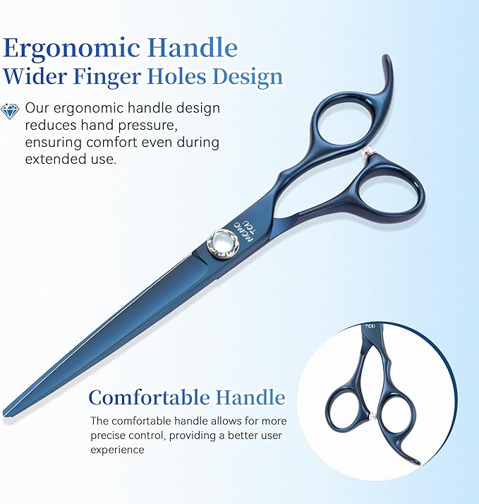 7 inch Matte Blue Straight Dog Grooming Scissors Professional 440C Stainless Steel Dog Shears Smooth Cutting Comfortable Grip and Easy to Use for Groomers and Home Use-PurrikoPets