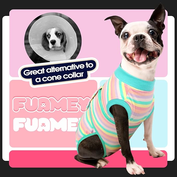 FUAMEY Recovery Suit,Soft Breathable Pet Bodysuit E-Collar & Cone Alternative Surgical Suit Puppy Wear, Anti Licking Wounds Doggie Onesie for Small Medium & Large Pets Dogs,cats,XXL(chest:32.3-39.3)-PurrikoPets