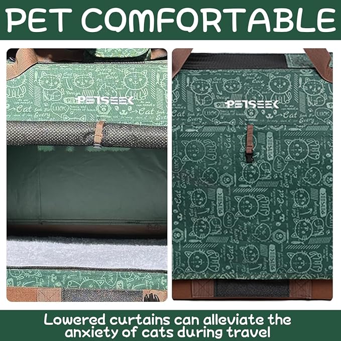Extra Large Cat Carrier Soft Sided, Portable Small Dog Carrier for 2 Cats, 24"x16.5"x16" Car Travel Folding Comfortable Design, Green-PurrikoPets