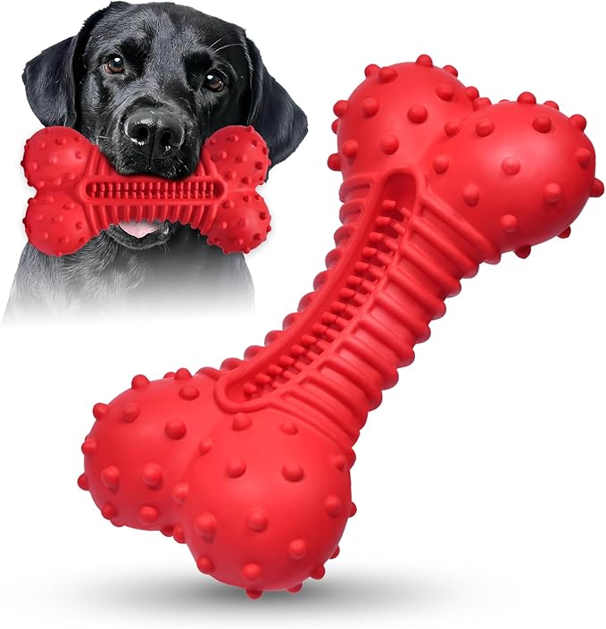 Dog Toys for Aggressive Chewers, Dog Chew Toys for Medium Large Dogs, Durable Natural Rubber Dog Toys with Bacon Flavor, Indestructible Dog Toy, Red-PurrikoPets