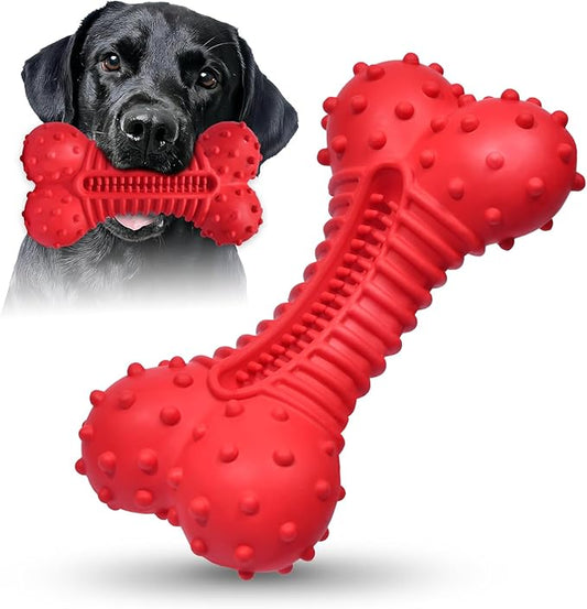 Dog Toys for Aggressive Chewers, Dog Chew Toys for Medium Large Dogs, Durable Natural Rubber Dog Toys with Bacon Flavor, Indestructible Dog Toy, Red-PurrikoPets