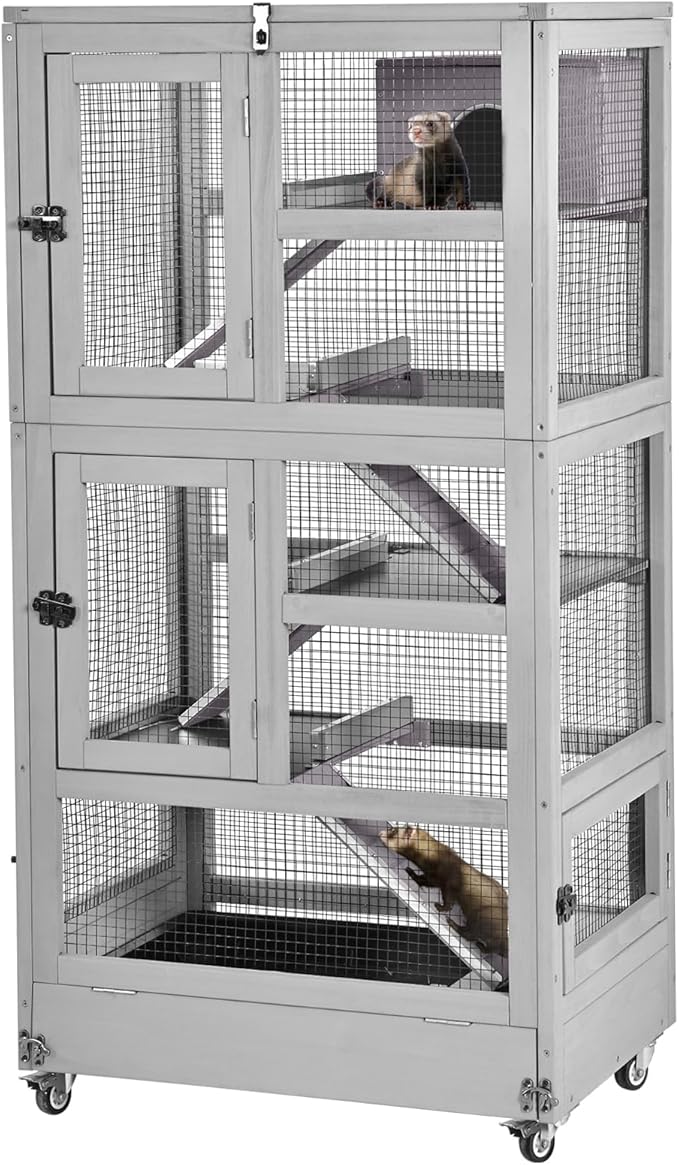 Ferret Cage Rat Cage Indoor Outdoor, Large Guinea Pig Cages with 5 Levels, Wooden Chinchilla Cage with Wheels for Hamster, Chameleon, Gerbils and Other Small Animals Anti-Chewing-PurrikoPets
