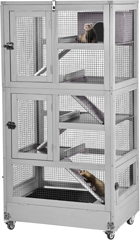 Ferret Cage Rat Cage Indoor Outdoor, Large Guinea Pig Cages with 5 Levels, Wooden Chinchilla Cage with Wheels for Hamster, Chameleon, Gerbils and Other Small Animals Anti-Chewing-PurrikoPets