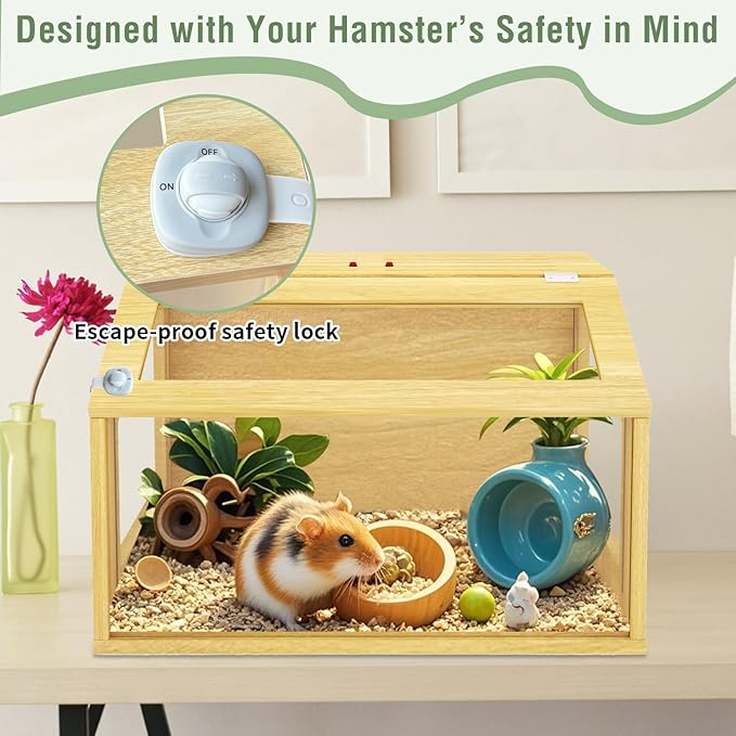 24" Wooden Hamster Cage, Chewproof Gerbil Cages and Habitats, Openable Top Roof Window with Silencing Pad, Guinea Pig Cage for Small Animals, Dwarf and Syrian Hamster, 24 x 16 x 16 Inches-PurrikoPets