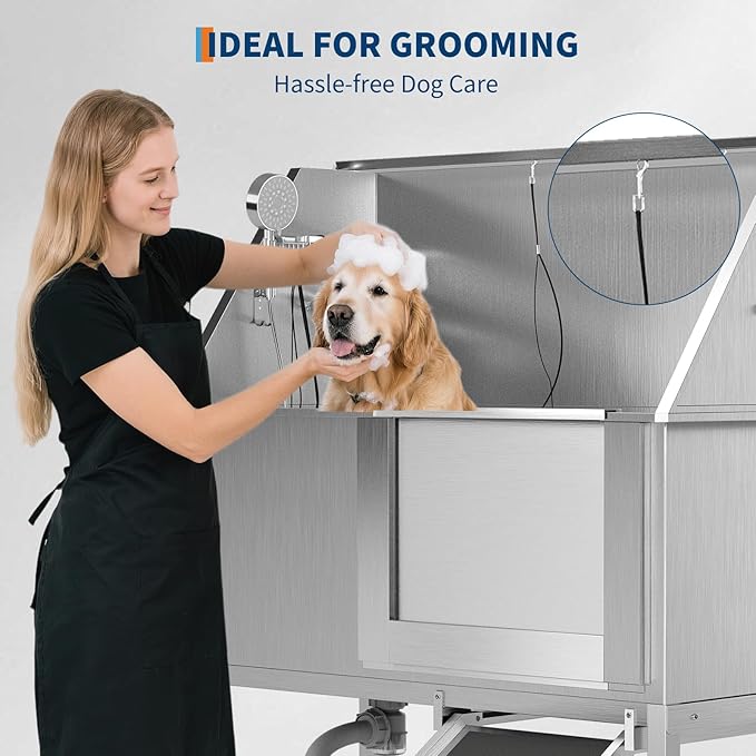 50" Stainless Steel Professional Dog Washing Station - Pet Bathing Tub w/Non-Slip Ramps | Slip-Resistant Floor Grate | for Large/Medium/Small Dogs-PurrikoPets