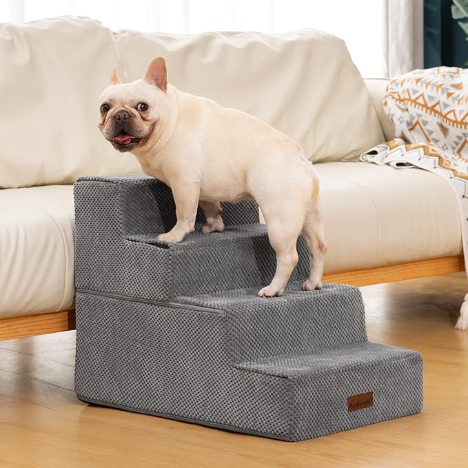 Dog Stairs for Bed 18.5" H, 4-Step Dog Steps for Small Dogs and Cats, Indoor Non-Slip Balanced Pet Stairs are Suitable for Puppy, Older Cat,Gery-PurrikoPets