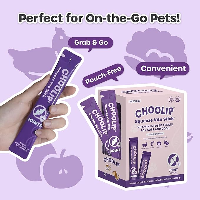 Grab & Go Squeeze Vita Stick Lickable Treats for Dogs & Cats. 49 Joint Support Sticks with Essential multivitamins. Soft and Tasty Paste for All Life Stages, Supporting Joints Health-PurrikoPets