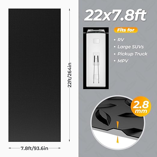 7.8 x 22 FT Garage Floor Mat, 2.8mm Thickness Diamond Plate Vinyl Garage Flooring Roll for Under Car, Large Size 172 SQFT for Large SUVs, MPV, Pickup Truck, RV, Black-PurrikoPets