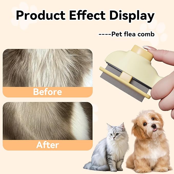 Electrostatic Pet Hair Removal Glove and Cat Dog Flea Comb, Portable Pet Massage and Cleaning Set for Deshedding, Cat Dog Hair Removal on Clothes, Furniture, Car Seats, and Carpets (4PCS)-PurrikoPets