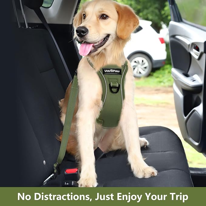 Dog Seat Belt Harness for Car, Dog Car Harness Adjustable Mesh Breathable & Dogs Seatbelt Safety Tether with Elastic Bungee for Small Medium Large Pets(Army Green, XL)-PurrikoPets