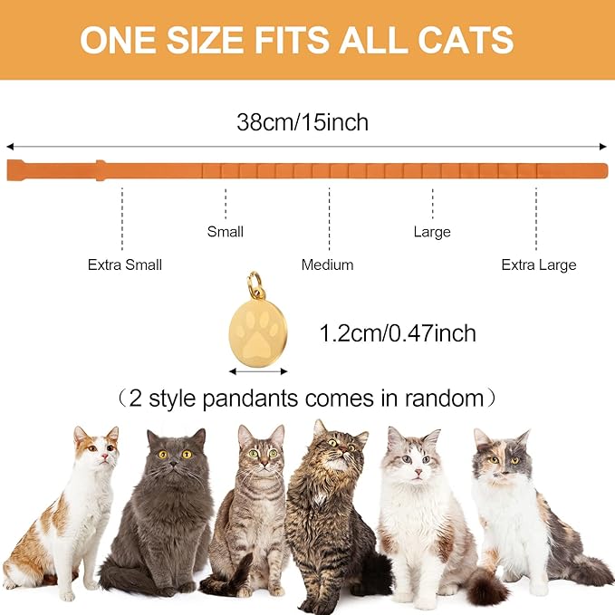 4 Pcs Cat Calming Collar Adjustable Lavender Scent Relaxing Cat Collar with 2 Pendant for Puppies Reduce Stress Aggression Anxious, up to 15 Inches(Orange)-PurrikoPets