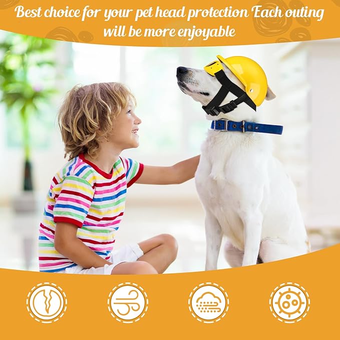 Frienda Dog Helmet and Goggles, UV Protection Doggy Sunglasses and 4 Inch Padded Puppy Motorcycle Helmet Adorable Dog Goggles with Adjustable Belt for Small Dogs Puppy Riding (Yellow,L)-PurrikoPets