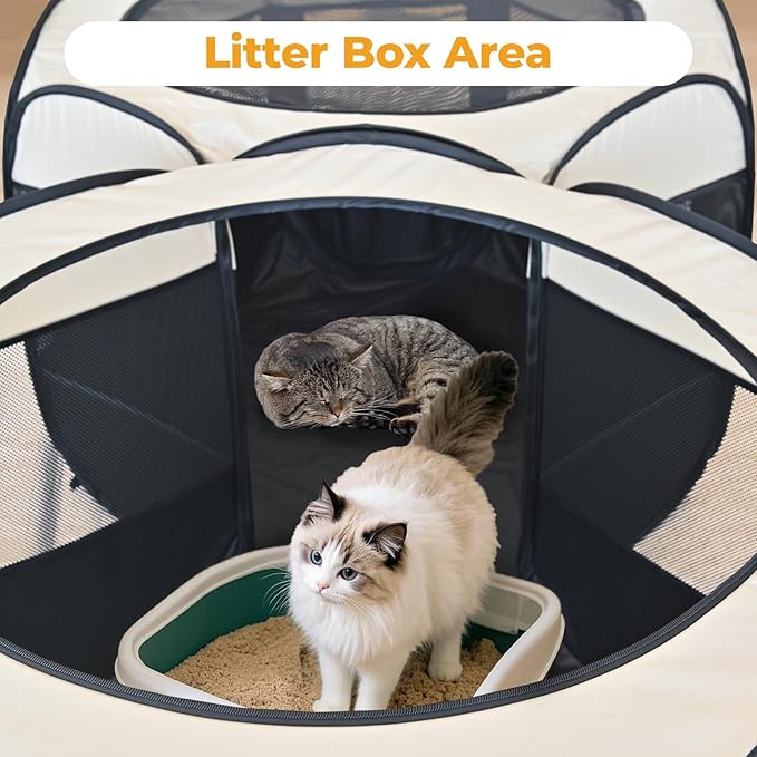 EighteenTek 2-in-1 Pop Up Cat Playpen XLarge, Dog Puppy Pet Playpen, Indoor Outdoor Cats Enclosed, Cat Tent House Crate Cage, Portable & Foldable Playpen for Kittens(No Divider, Unified Space)-PurrikoPets